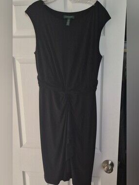 Lauren Ralph Lauren Black Sleeveless Knot-Front Sheath Dress Size 12